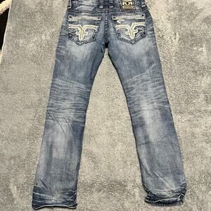 Rock Revival Jamon Jeans Mens 31 (34x33)Blue Slim Fit Straight Leg Western Bling